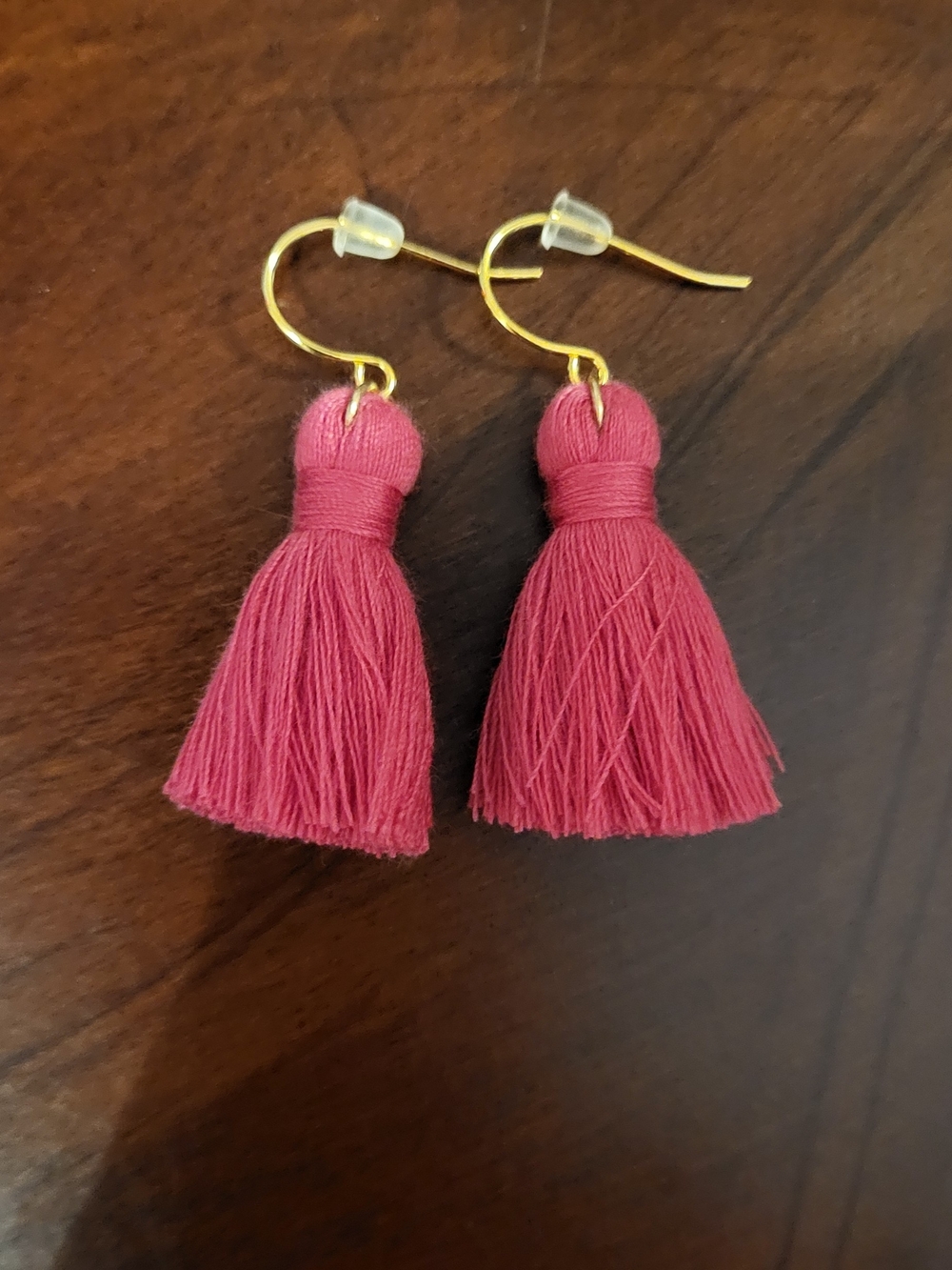 Hot Pink Tassel Earrings With Gold Hooks